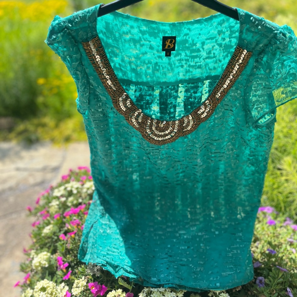 ANTHROPOLOGIE Sachin + Babi Carcanet Embellished Top Blouse Size 8 Like new